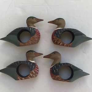 Hand Painted Rustic Primitive Wood Duck Napkin Rings 4 pieces